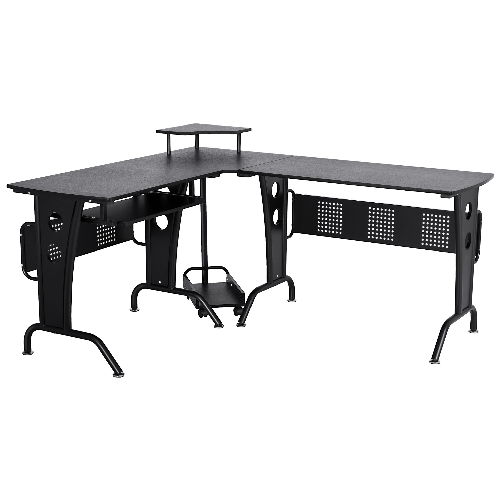 HOMCOM Scrivania Gaming per Casa o Ufficio, Angolare e Salvaspazio con Ripiano Tastiera Estraibile, 165x145x86.5cm, Nera