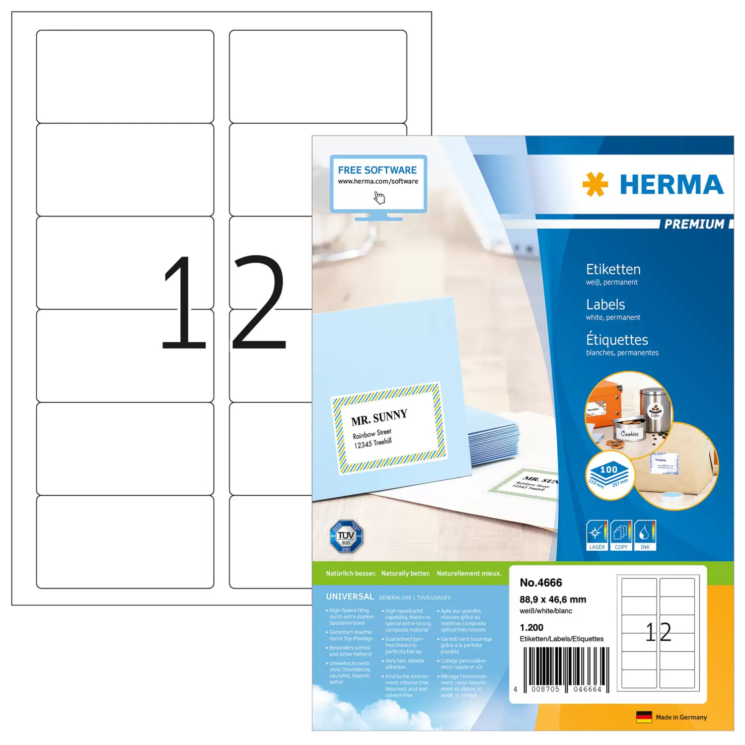 Herma Etichette universali HERMA 4666 889 x 466 mm bianche HERMA 4666 etichetta per corrispondenza Bianco