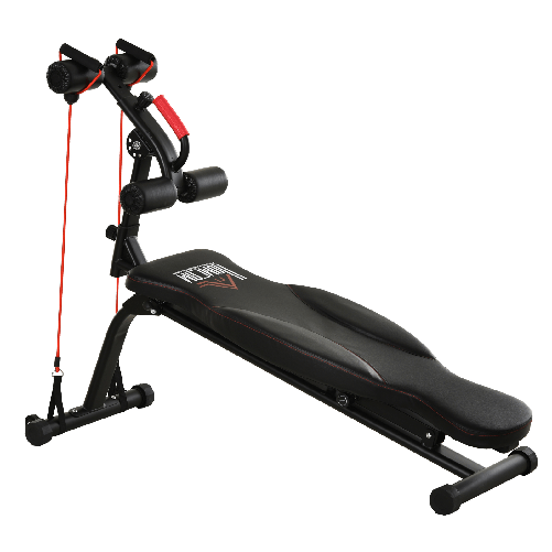 HOMCOM Panca per Addominali Pieghevole per Allenarsi a Casa, Telaio in Acciaio e Imbottitura Nera e Rossa 44.5x143x84-92cm