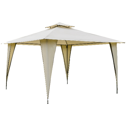 Outsunny Gazebo da Giardino 3.5x3.5m in Metallo e Poliestere Beige con Doppio Tettuccio