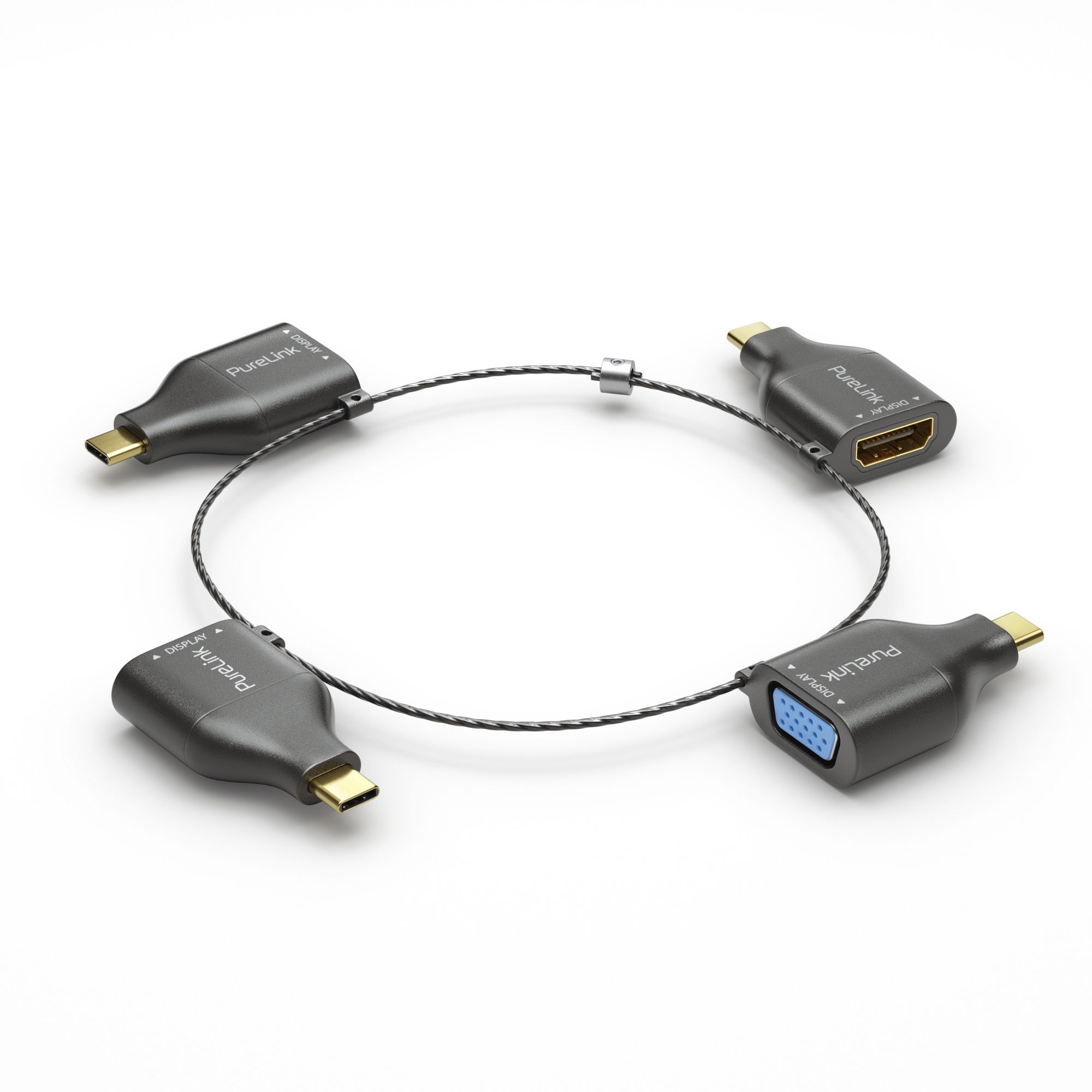 PureLink IQ-AR300 adattatore per inversione del genere dei cavi 4 x USB Type-C DisplayPort + Mini DisplayPort + HDMI + VGA Nero, Oro