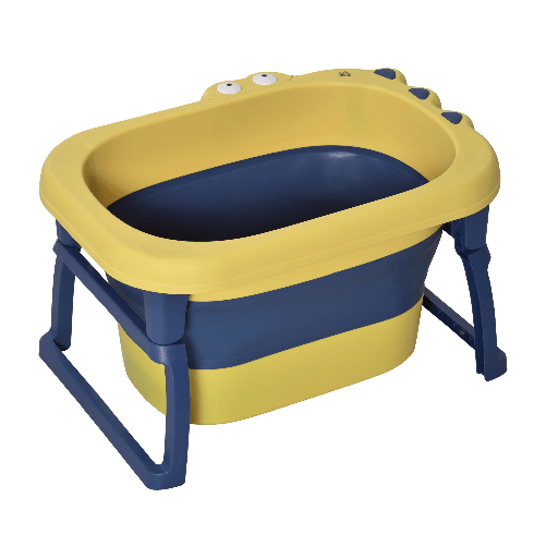 HOMCOM Vaschetta Bagnetto Pieghevole per Neonati e Bambini di 0-6 Anni, in Plastica Antiscivolo, Blu e Giallo, 75.3x55.4x43cm