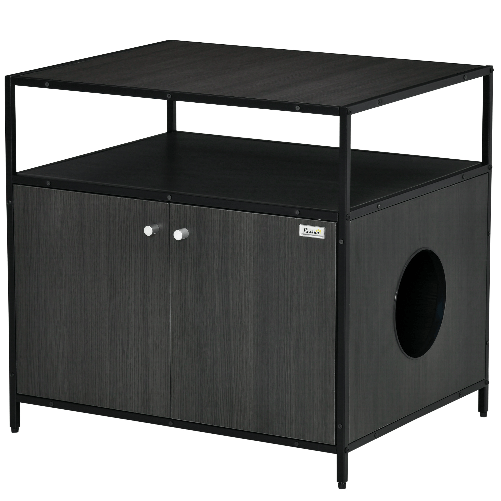PawHut Mobile per Lettiera Gatti in Legno e Acciaio con 2 Ante Magnetiche, 70x55x65.5cm - Nero