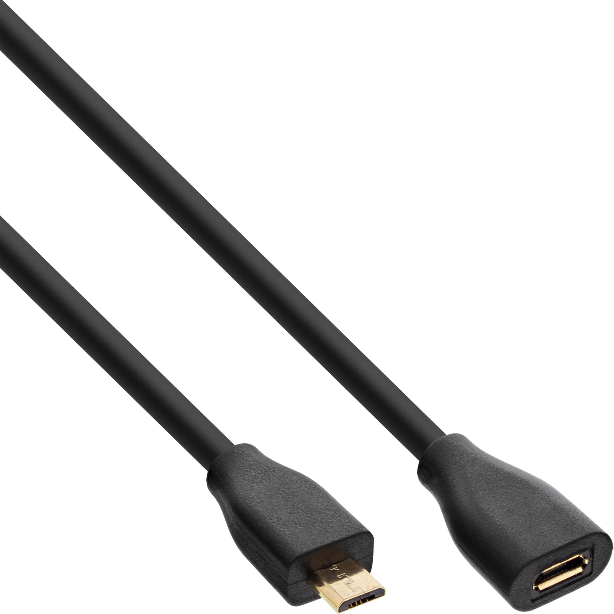 InLine Micro-USB Verl. - USB 2.0 Micro-B ST-BU - nero - placcato oro cont. - 5 metri InLine Cavo USB 2.0 Micro, Micro Bm/ F, prolunga, dorato, nero, 5