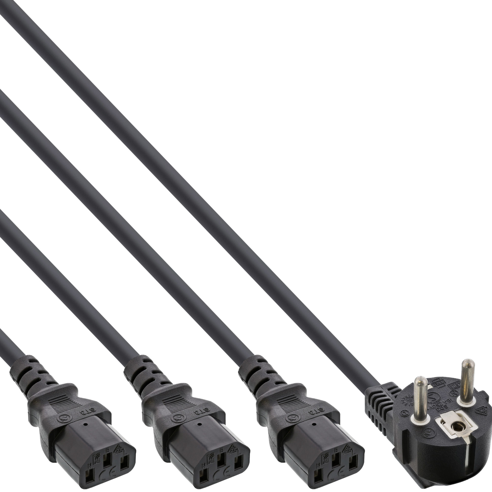 InLine Cavo di alimentazione a Y - 1x spina di sicurezza a 3x spina per apparecchi freddi - 5 m InLine Cavo alimentaz.Y Shu.cko 90°, 3x presa C13, ner