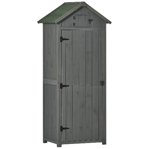 Outsunny Capanno da Giardino Porta Attrezzi in Legno Impermeabile, 77x54.2x179cm - Grigio