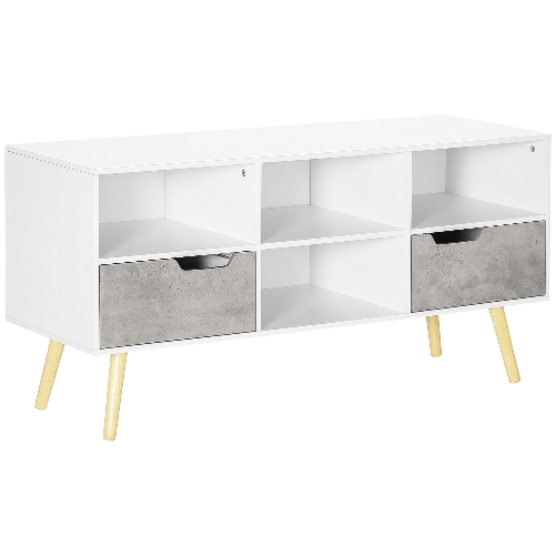 HOMCOM Mobile TV Moderno con Cassetti e Mensole in Legno per TV fino 50", 117x39x56.7cm, Bianco e Grigio