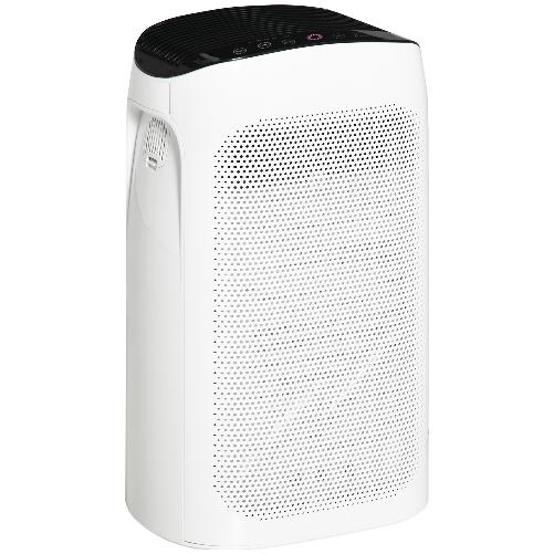 HOMCOM Purificatore d'Aria Filtro HEPA Triplo Strato, 3 Velocit , Modalit Sonno e Timer, 32.7x22x55.8cm, Bianco