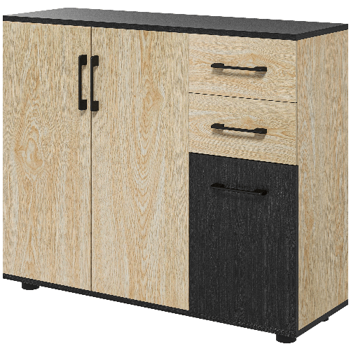 HOMCOM Credenza Moderna con 2 Armadietti e 2 Cassetti in Legno, 90x30x75.5cm, Noce e Nero