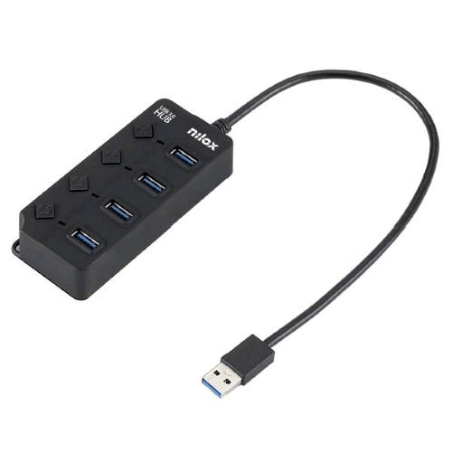 Nilox hub usb 3.2 gen1 4 porte con switch led 5000 mbps nero nxhub-05