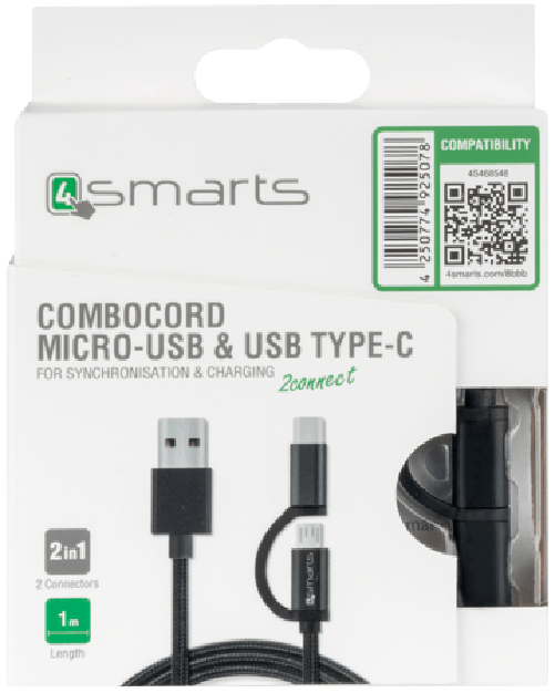 4smarts ComboCord cavo USB USB 2.0 1 m USB A USB C/Micro-USB B Nero