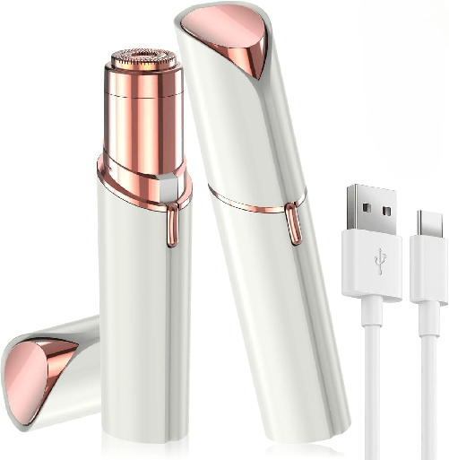 Epilatore Viso Donna Senza Fili, Luce Led, Dispositivo Depilazione Indolore per Labbra, Baffi, Mento, Bianco e Oro Rosa