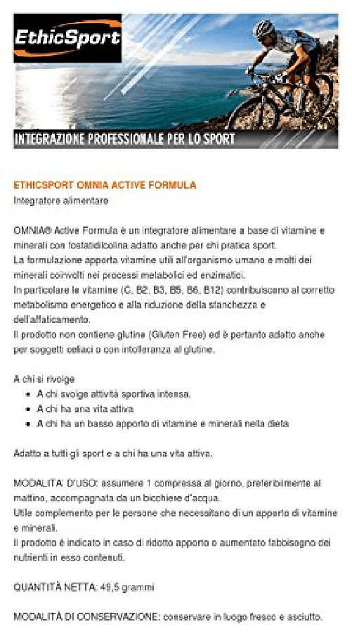EthicSport OMNIA Active Formula 45 cpr INTEGRATORE POLIVITAMINICO E MULTIMINERALE Ethic Sport