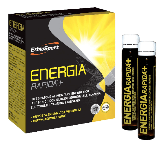 EthicSport ENERGIA RAPIDA+ 20 flaconi da 25 ml Integratore energetico ipertonico Ethic Sport con OMAGGIO