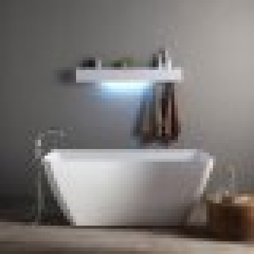 Vasca da bagno moderna freestandig in marmo resina squadrata bianca 159cm Badok Sliva
