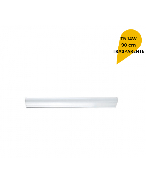 Plafoniera Led Neon T5 Sottopensile Vetro Trasparente 14 Watt 90 Cm T5-90 - -Bianco Caldo -