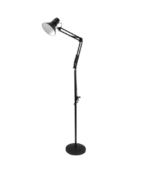 Trade Shop Traesio-lampada A Piantana Da Terra Braccio Orientabile Luce Lettura In Metallo E27 D15 - Argento Colore Nero