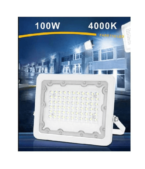 Trade Shop Traesio-faro Led 100w Ultra Slim Bianco Esterno Ip65 Luce Fredda Naturale Calda Fs100w-b - -bianco Caldo - Trade Shop Traesio-faro Led