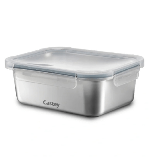 Trabo Castey, contenitore rettangolare 1780 ml per microonde, con coperchio ermetico, acciaio inox