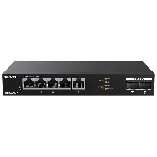 Tenda TEM2007X switch di rete 2.5G Ethernet (100/1000/2500) Desktop Nero Tenda Switch Unmanaged Desktop 5*2.5Ge + 2*10G Sfp
