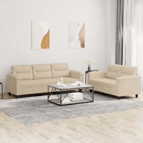 VidaXL Set Divani 2 pz con Cuscini Crema in Tessuto Microfibra