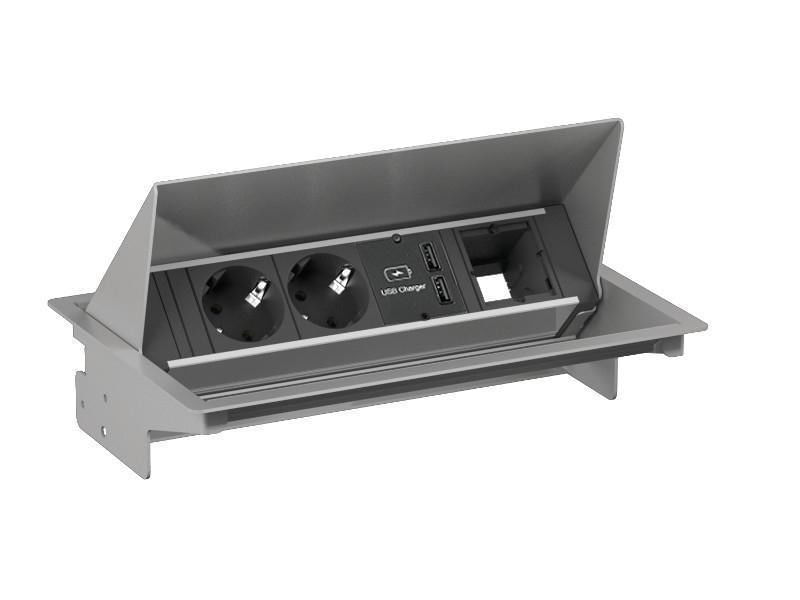 Bachmann 900.406 presa energia Type F + 2 x USB A Grigio, Metallico