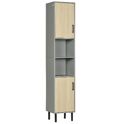 kleankin Mobile Bagno con 2 Ripiani aperti in Truciolato e 2 Armadietti con Ripiani regolabili, 31.4x30x165cm
