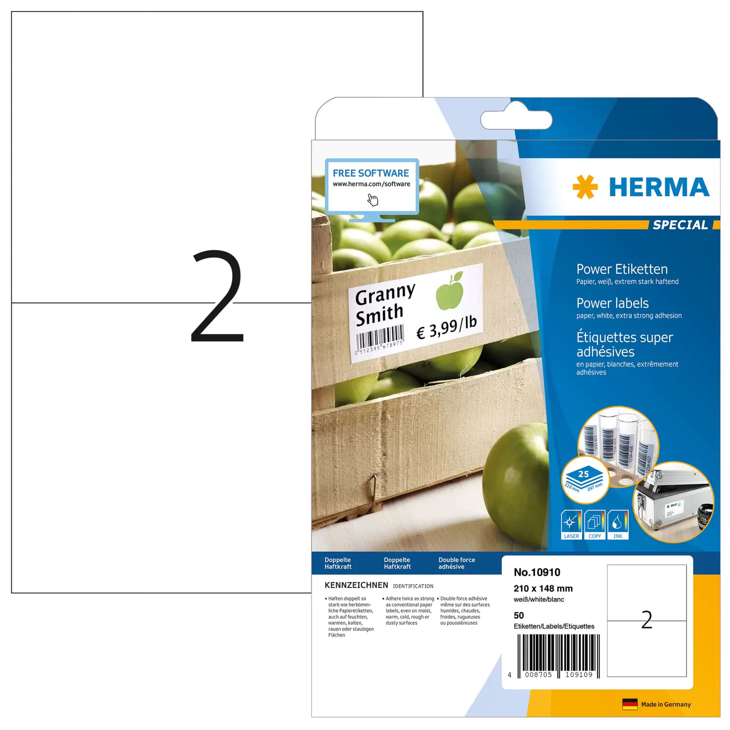 HERMA Special - Extra strength self-adhesive matte paper labels - weiÃ - 210 x 148 mm - 50 Etikett(en) (25 Bogen x 2 HERMA 10910 etichetta autoadesiv