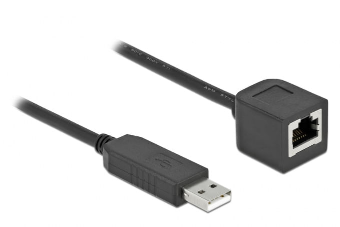 DeLOCK Cavo di connessione seriale con chipset FTDI, USB 2.0 Tipo-A maschio per RS-232 RJ45 femmina 1 m nero