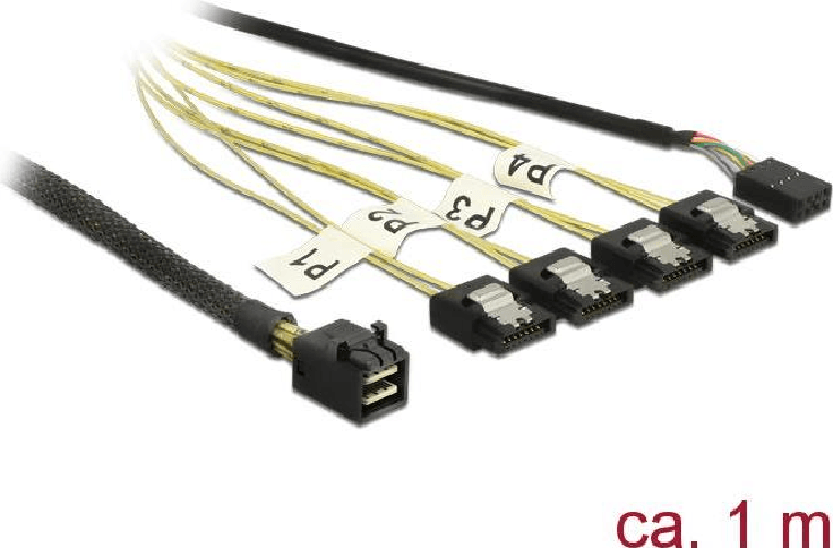 DeLOCK 1m, Mini SAS HD SFF-8643/4xSATA 7p Nero, Argento, Giallo