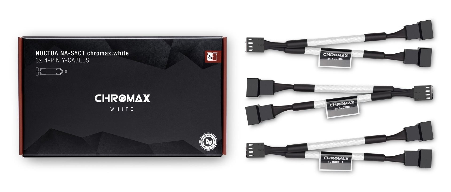 Noctua NA-SYC1 CHROMAX.WHITE - Prolunga cavo - Bianco - Femmina - Femmina - 115 mm - 3 pezzo(i) (NA-SYC1.white) Noctua NA-SYC1 CHROMAX.WHITE Prolunga