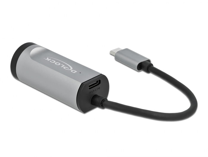 Delock Adattatore USB Type-C per Gigabit LAN con connettore Power Delivery grigio DeLOCK Adattatore USB Type-C per Gigabit LAN con porta di alimentazi