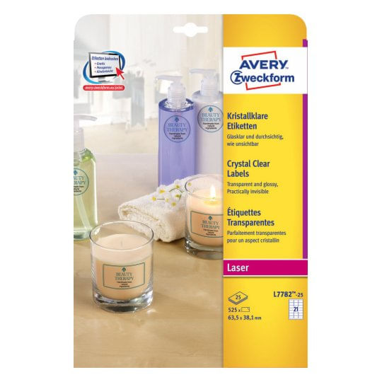 Avery L7782 - Etichette adesive permanenti - Trasparente - 38,1 x 63,5 mm - 525 Etichetta(e) (25 Fogli x 21) (L7782-25) Avery L7782-25 etichetta autoa