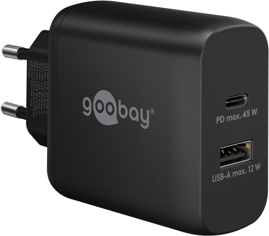 Goobay 65411 Caricabatterie per dispositivi mobili Cuffie, Smartphone, Tablet Nero AC Ricarica rapida Interno