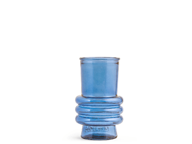 H&H Vaso in vetro 100% riciclato geometrico colore azzurro cm 17