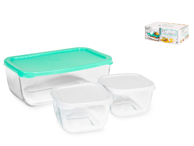 Set 3 Pezzi Frigo Combo In Vetro Trasparente Con Tappo In Plastica Assortiti