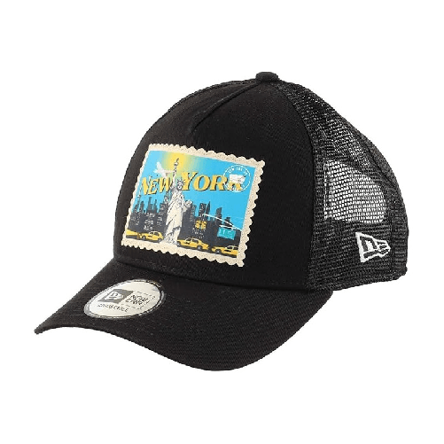 New Era York Postcard Patch Black A-Frame Adjustable Trucker Cap - One-Size