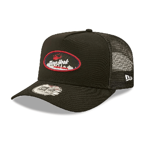 New Era Oval State York Black A-Frame Adjustable Trucker Cap - One-Size