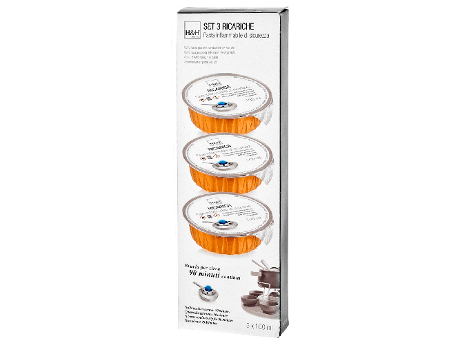 H&H Set 3 Pasta Combustibile Per Fornellino Fonduta, Argento E Arancio