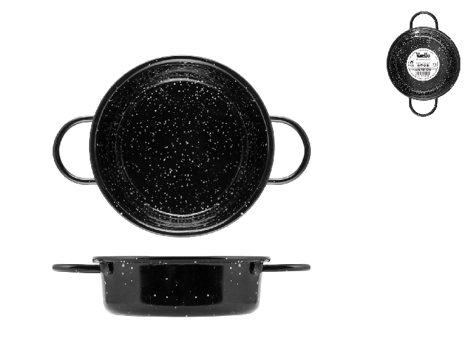 Tegame Smaltato Con Due Manici, 16Cm, Vaello, Nero