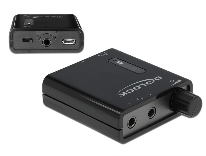 Delock Amplificatore per cuffie stereo portatile con due uscite e potenziamento dei bassi DeLOCK 64056 amplificatore per cuffia Nero