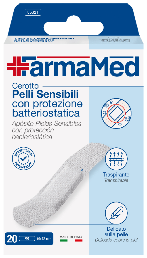 Cerotti Batteriostatico 24 Pezzi Pelli Sensibili Farmamed 05321 Made In Italy