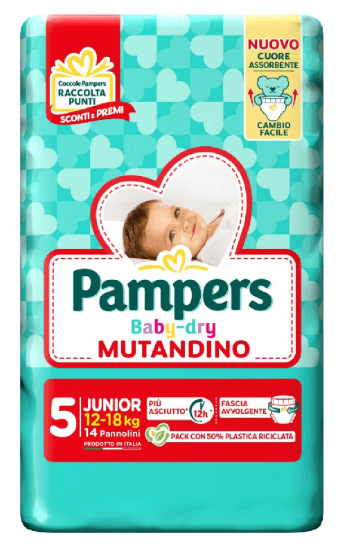 Pampers Baby-Dry 5 11-25 Kg. 16 Pezzi Pannolini Junior Made In Italy