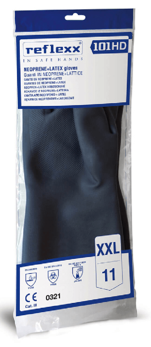 Guanti Lavoro Neri Neoprene Lattice Tg.Xxl Reflexx 101 Made In Italy