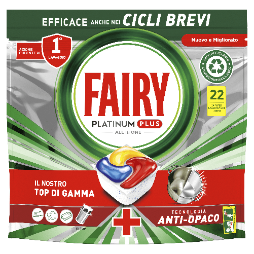 Fairy Tabs Lavastoviglie 22 Pezzi Platinum Plus Limone Made In Italy