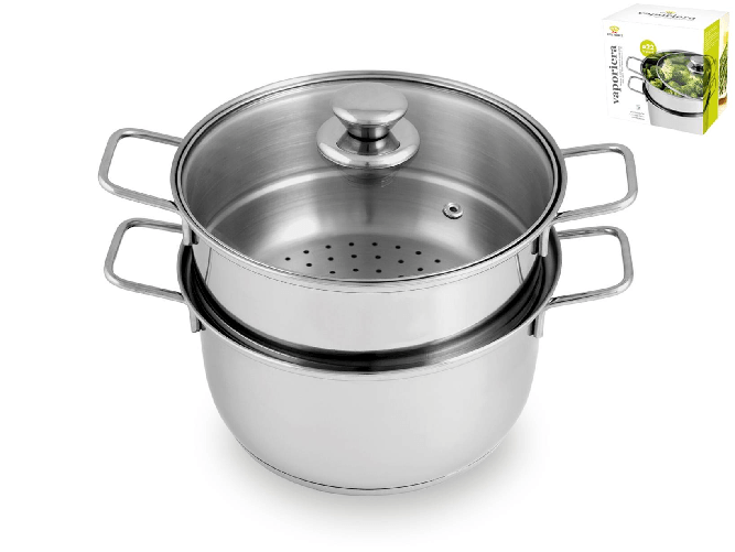 Vaporiera Con Cestello Acciaio Inox E Coperchio Vetro 22cm Home