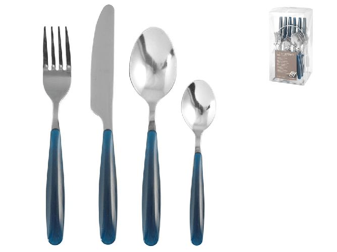 Servizio Posate 24 Pezzi Inox Manico Blu Stand3102n H&H