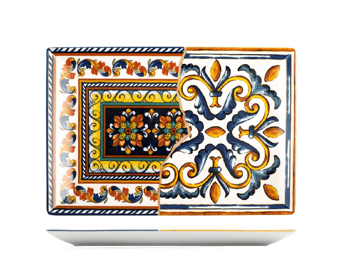Set di 6 piatti con forma rettangolare in stoneware modello Positano di cm 30x20