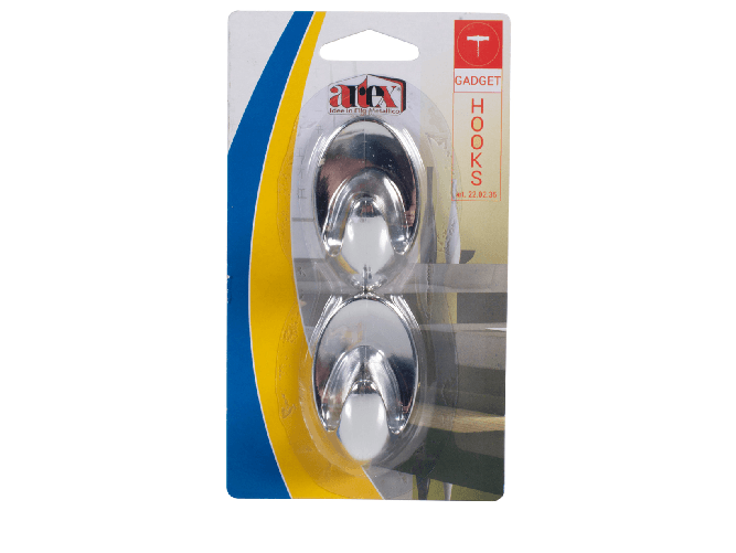 Blister 2 Ganci Adesivi Hooky In Plastica Cromata