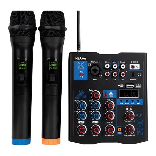 Karma Mixer Disc Jockey Mxw 5 5 Canali con Doppio Radiomicrofono Vhf